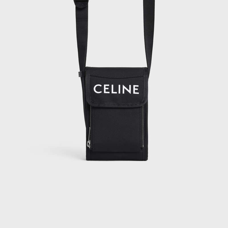 Celine trekking flap phone pouch in nylon with celine print Pouch Black | CL-591783