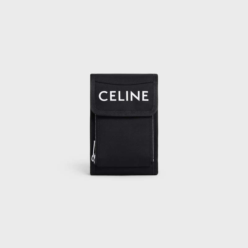 Celine trekking flap phone pouch in nylon with celine print Pouch Black | CL-591783