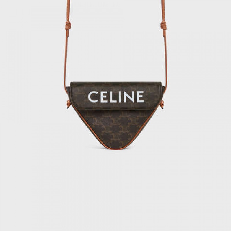 Celine triangle bag in Triomphe Canvas with celine print Messenger Bags Tan | CL-591858