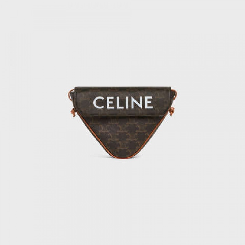 Celine triangle bag in Triomphe Canvas with celine print Messenger Bags Tan | CL-591858