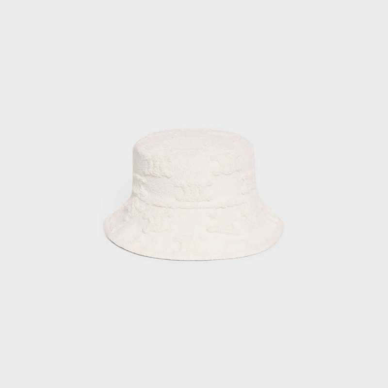 Celine triomphe bucket in cotton bouclé Hat Off White | CL-592348