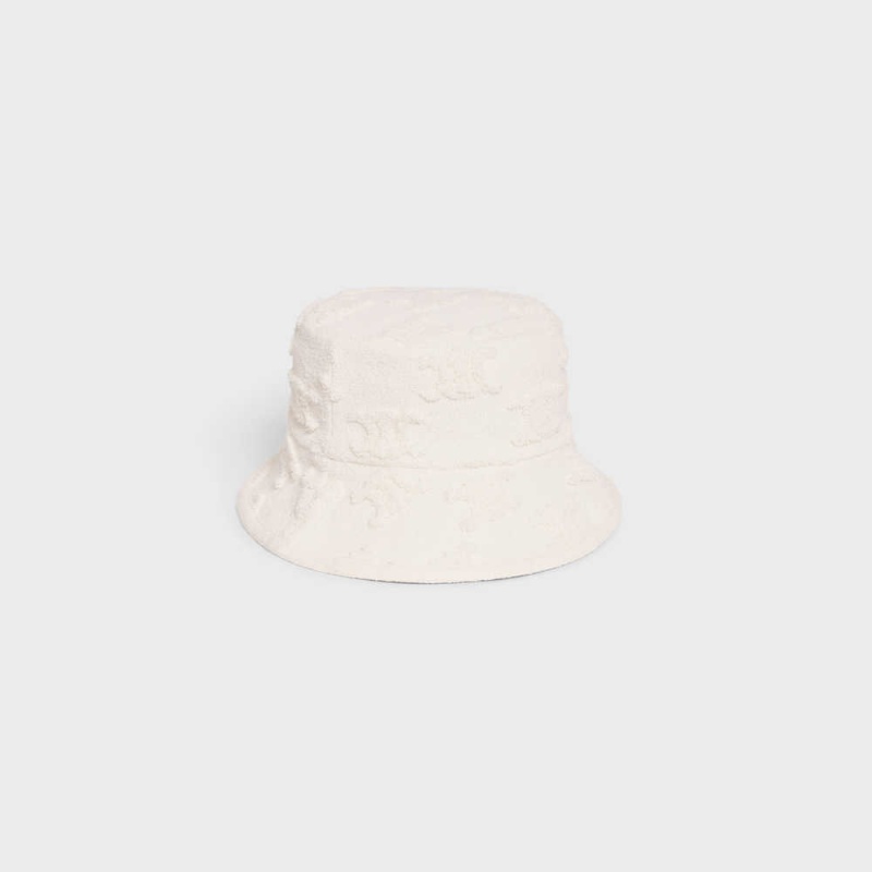 Celine triomphe bucket in cotton bouclé Hat Off White | CL-592348