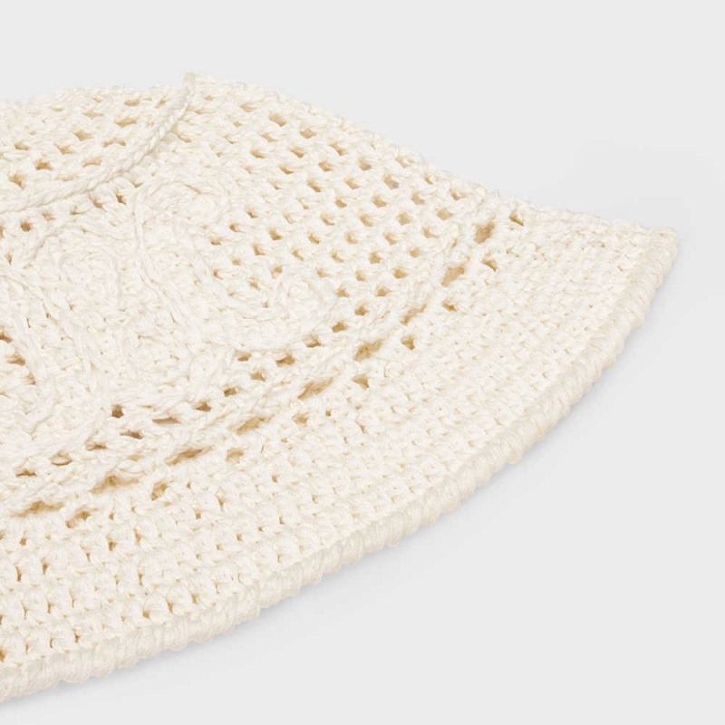 Celine triomphe cloche beanie in crocheted cotton Hat Off White | CL-592349