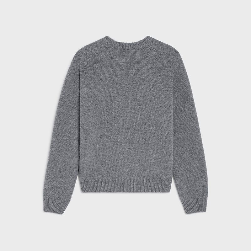 Celine triomphe crew neck in cashmere wool Knitwear GREY / OFF WHITE | CL-592098