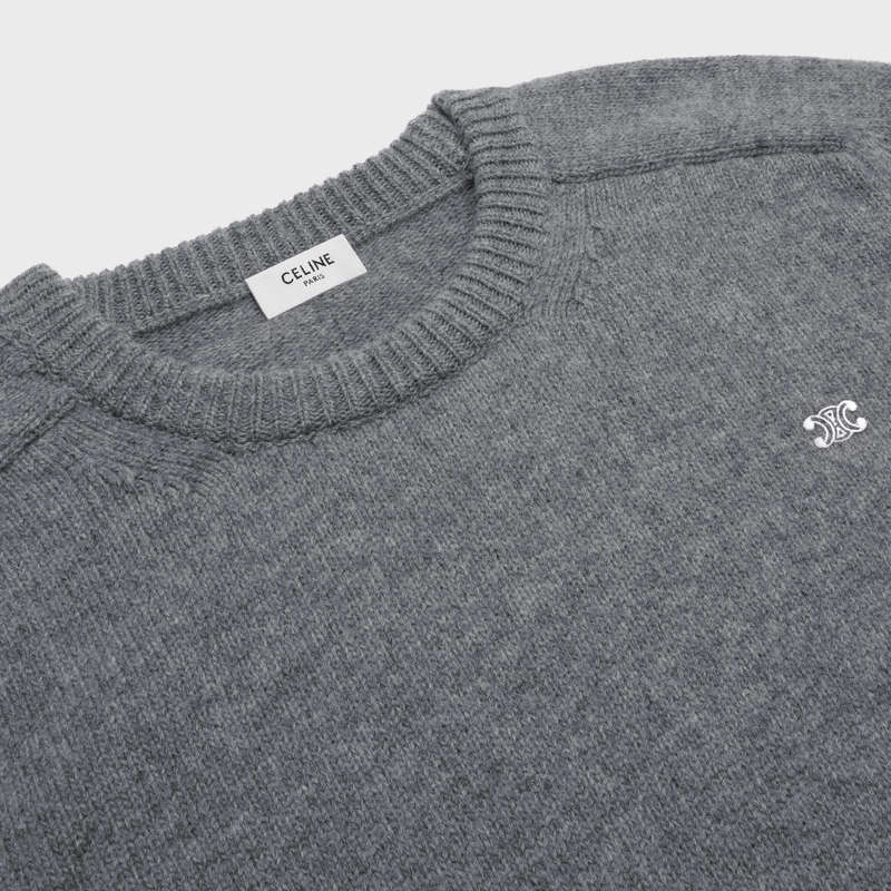 Celine triomphe crew neck in cashmere wool Knitwear GREY / OFF WHITE | CL-592098