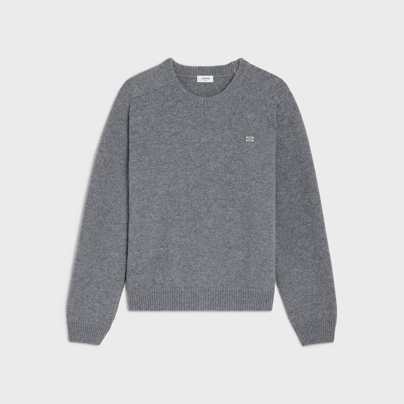 Celine triomphe crew neck in cashmere wool Knitwear GREY / OFF WHITE | CL-592098