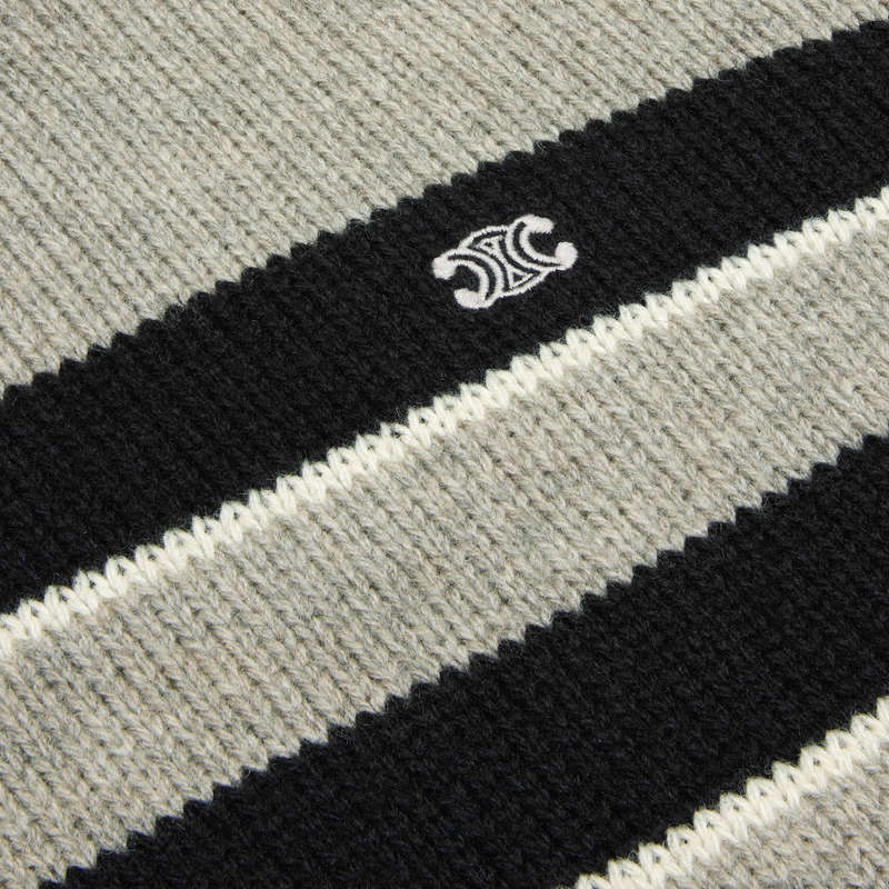 Celine triomphe crew neck in striped wool Knitwear LIGHT GREY/BLACK | CL-592100