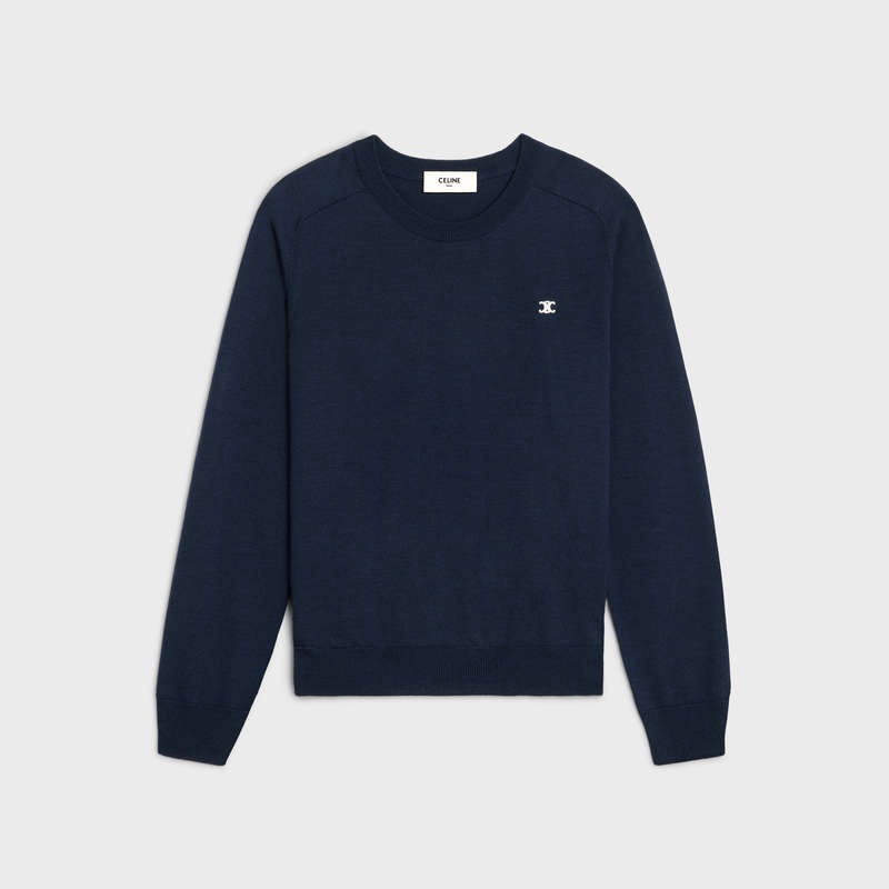 Celine triomphe crew neck in wool Knitwear Navy | CL-592096