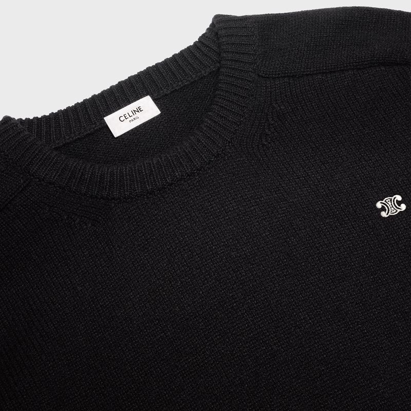 Celine triomphe crew neck in wool and cashmere Knitwear Black / Off White | CL-592094