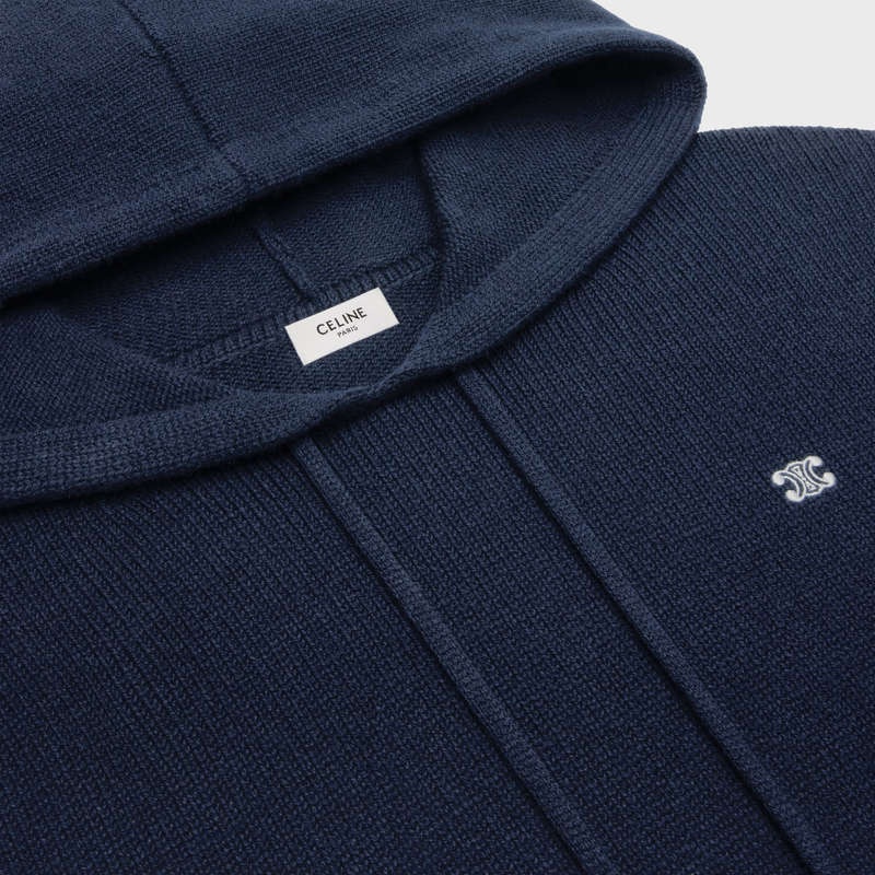 Celine triomphe hooded in cashmere wool Sweatshirts Navy | CL-592113