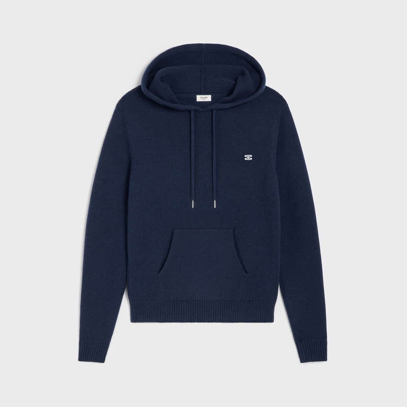 Celine triomphe hooded in cashmere wool Sweatshirts Navy | CL-592113