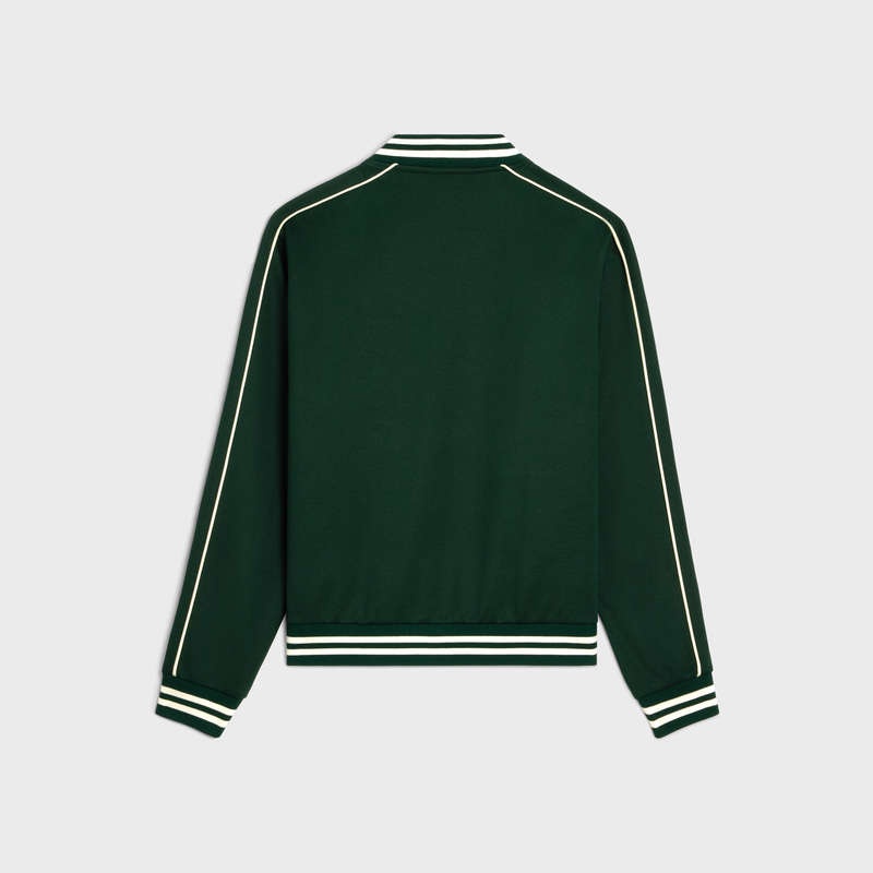 Celine triomphe teddy in double face jersey Sweatshirts dark green/offwhite | CL-592118