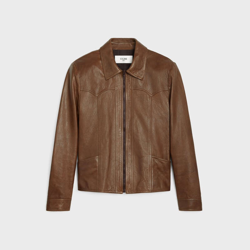 Celine western blouson in wax-effect Leather Brown | CL-591922