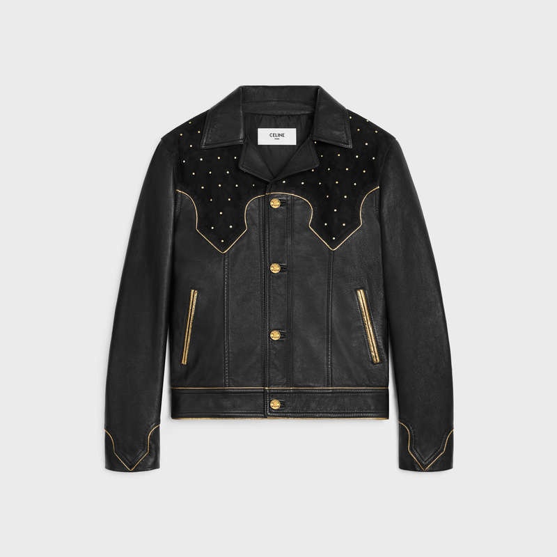 Celine western blouson with studs in soft Leather Black / Gold | CL-591921